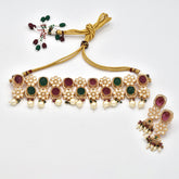 Babita Dual Color Stones Choker Red Green - The pashm